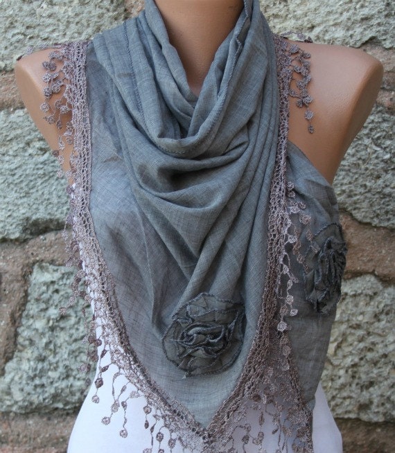 Gray Scarf - Shawl Scarf Women Scarf  Cotton Scarf  -  Cowl Scarf  Gift