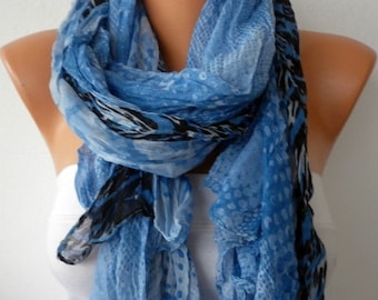 Leopard Women Shawl Scarf - Cowl Scarf  - Multicolor - Blue Tones - fatwoman
