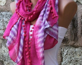 Fuchsia Purple  Scarf Multicolor Women Scarf Shawl Scarf -  Cowl