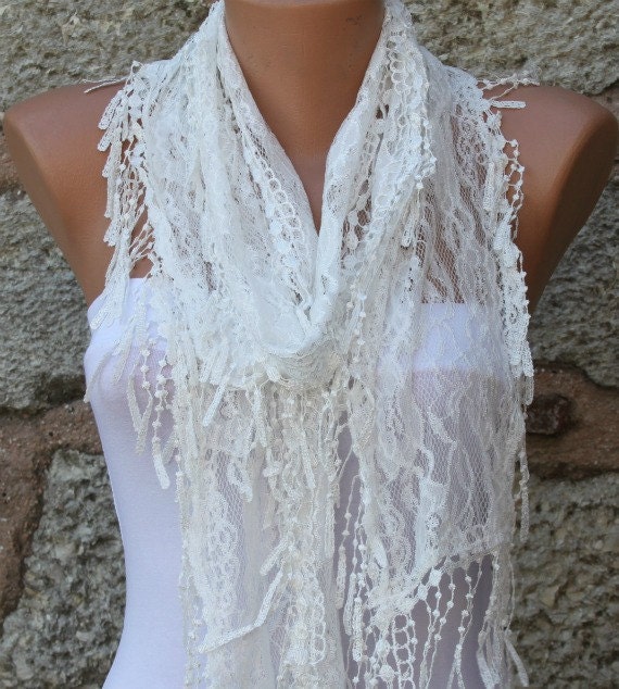 Creamy White - Shawl Scarf - Headband Necklace Cowl