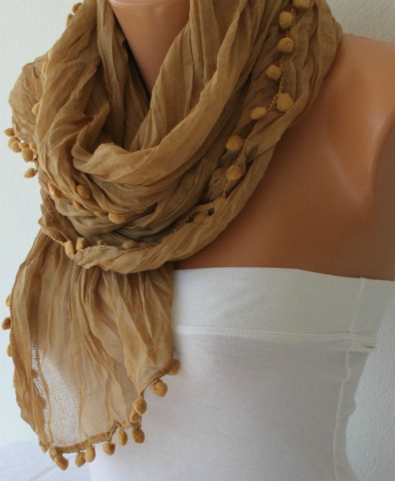 Women Shawl Scarf Scarf - Cowl Scarf with Lace Edge - fatwoman