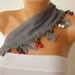 BIG SALE Gray Scarf ,Cotton Woman Cowl with Lace Edge -