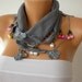 Gray Scarf ,Cotton Woman Cowl with Lace Edge -