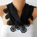 Black Scarf - Cotton Scarf - Headband Necklace Cowl with Lace Edge -