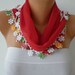 ON SALE -Valentine's Day 50% OFF - Red Scarf - Cotton Scarf -Cowl with Lace Edge -