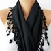 Women Pashmina  Scarf  - Cotton Scarf - - Cowl with Lace  Edge - Black - fatwoman