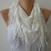 White Scarf - Headband Necklace Cowl with Lace Edge - Creamy white