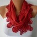 Red Scarf - Cotton Scarf - Headband Necklace Cowl with Lace Edge