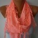 Coral Scarf - Pashmina Scarf - Headband Necklace Cowl with Lace Edge