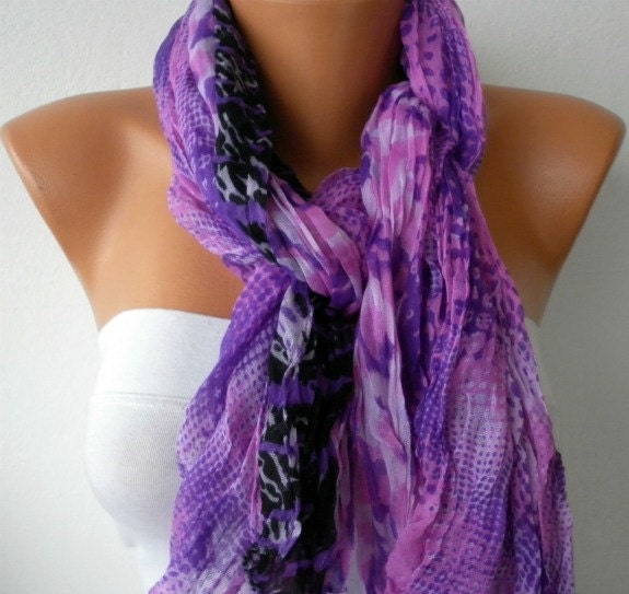 Purple Leopard Women Shawl Scarf -  Cowl  - Multicolor - fatwoman