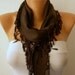 Brown Scarf - Pashmina Scarf - Cowl with Lace Edge -