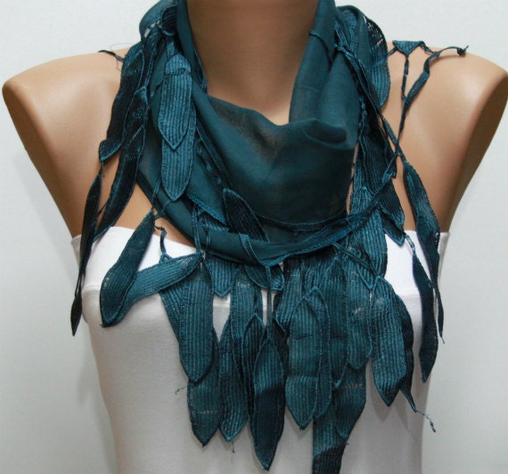 Scarf , Emerald Green Cotton Scarf Woman Cowl