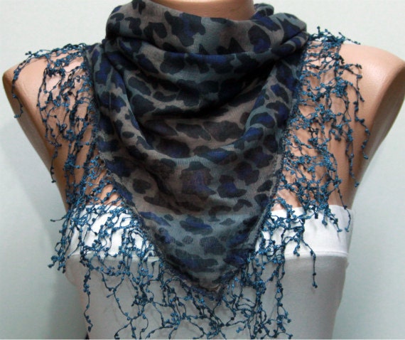 Multicolor Scarf -  Cowl with Lace Edge by Fatwoman