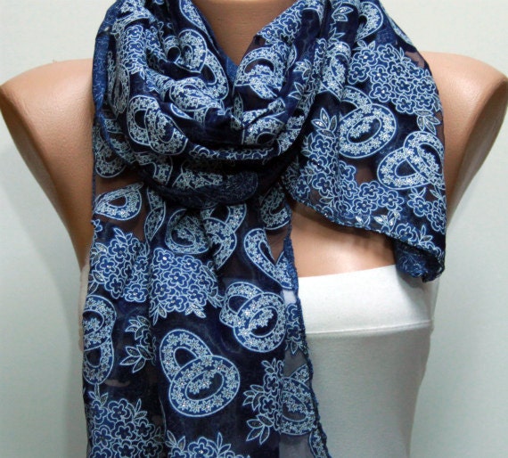Blue Silvery Scarf - Cowl Scarf