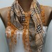 Plaid  Scarf -  Cotton Scarf  Cowl with  Lace Edge
