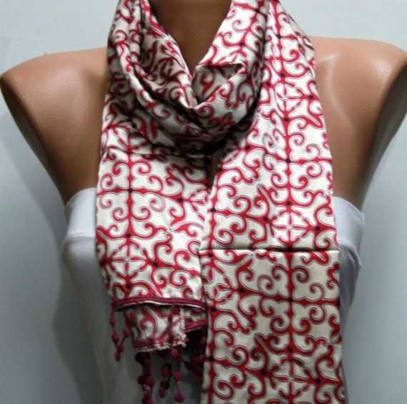 Women Scarf Shawl Scarf - Cowl with Lace Edge