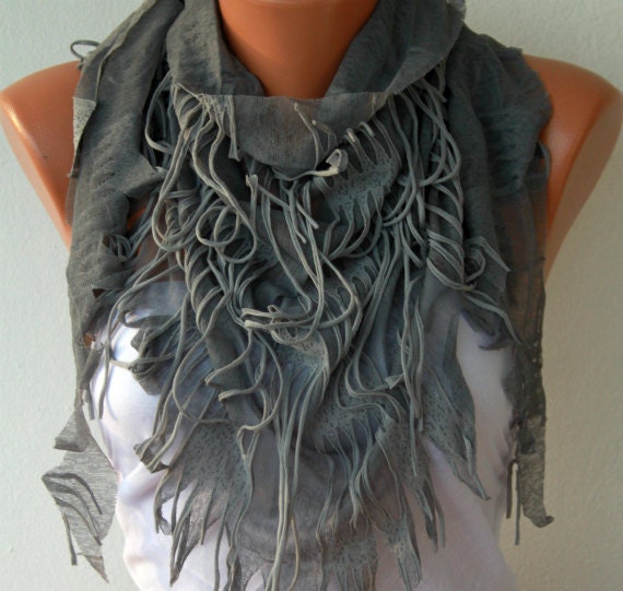 Gray Shawl Scarf - Cowl Scarf - fatwoman