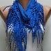 Blue Scarf  -  Pashmina Scarf  -  Cowl Scarf with Lace Edge - bridesmaid Gift - fatwoman