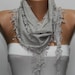 Gray Scarf  - Cotton  Scarf -  Cowl with Lace Edge   -