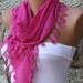 Hot Pink  Scarf  -  Cotton Scarf  -  Cowl with Lace