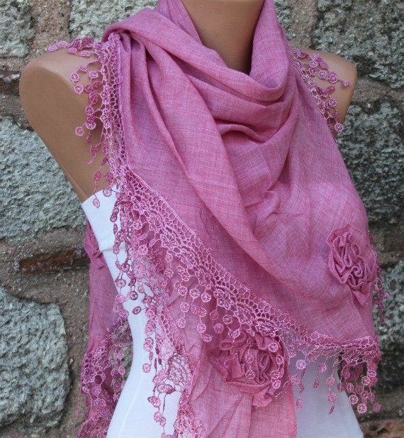 Pink Scarf - Cotton Scarf -  Cowl Scarf Shawl Scarf - fatwoman