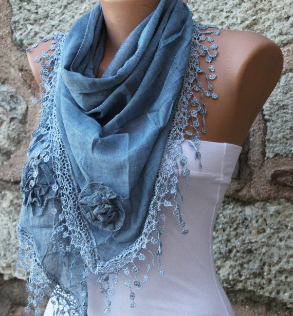 Air Force Blue Scarf - Cotton Scarf - Cowl Scarf Shawl Scarf - fatwoman