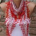 Multicolor Scarf  - Cotton Scarf -  Cowl with Red Lace Edge