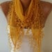 Cotton  Scarf - Shawl -  Cowl with Lace Edge   - Mustard - fatwoman