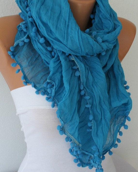 Women Shawl Scarf - Cowl Scarf -  Blue - fatwoman