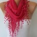 Hot Pink  Scarf  - Cotton  Scarf -  Shawl - Cowl with Lace Edge   - fatwoman