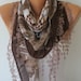 Cotton Scarf - Cowl Scarf - Shawl with Lace Edge - Brown Tones