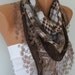 Cotton Scarf - Cowl Scarf - Shawl with Lace Edge - Brown Tones