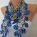 Gray Blue Scarf Shawl Cowl with  Lace Edge