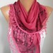 Scarf Shawl - Cotton Weddings Scarves - Cowl with Lace Edge - Ruby