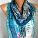 BIG SALE Scarf Shawl - Cotton Weddings Scarves - Cowl with Lace Edge - Blue