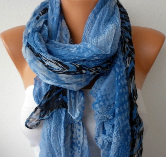 Leopard Women Shawl Scarf - Cowl Scarf  - Multicolor - Blue Tones - fatwoman