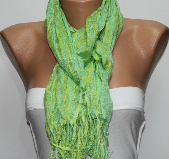 Plaid Green Shawl Scarf -  Cowl