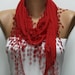 Red Scarf  - Cotton  Scarf -  Cowl with Lace Edge   -