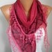 Scarf Shawl - Cotton Weddings Scarves - Cowl with Lace Edge - Ruby