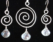 Pendant and Earrings Set- Wire Wrap, Sterling Silver, Blue, Aquamarine, Gemstone, Briolettes
