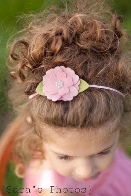 Pink Baby Headband - The Elle in Pink - Skinny Elastic  Felt Flower Headband or Hair Clip