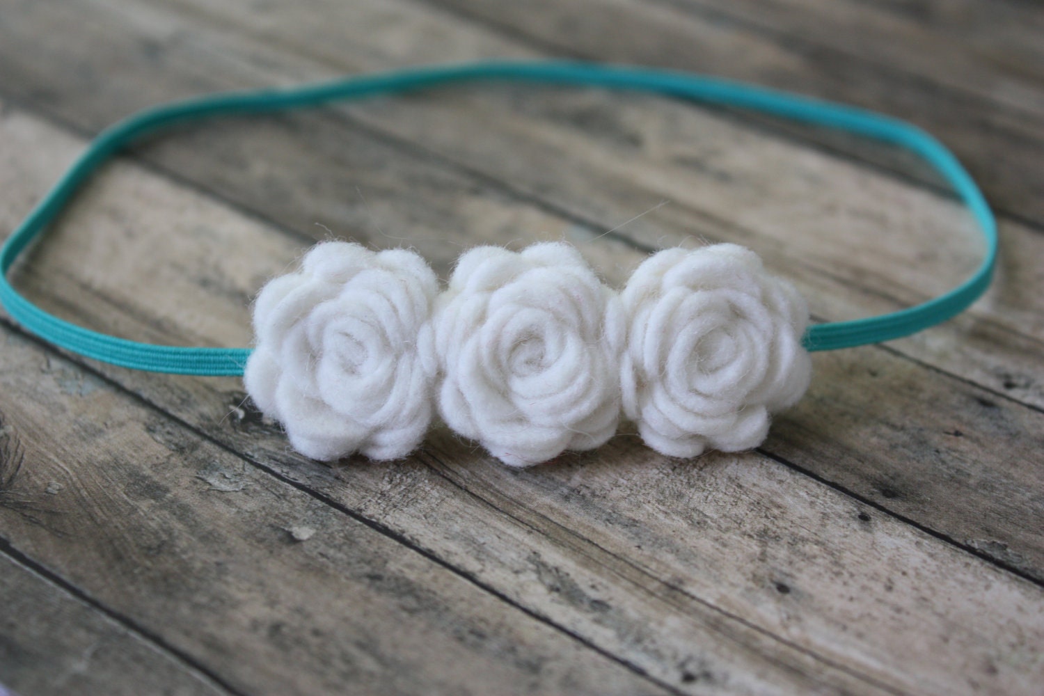 Create Your Own - Wool Felt Rose Trio Headband- You pick flower and elastic colors