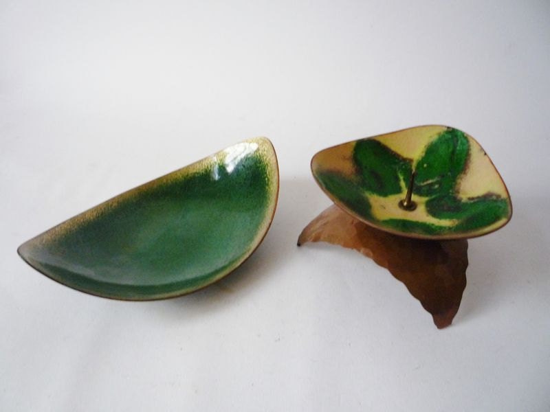 Vintage Enamel Candle Holder and Dish