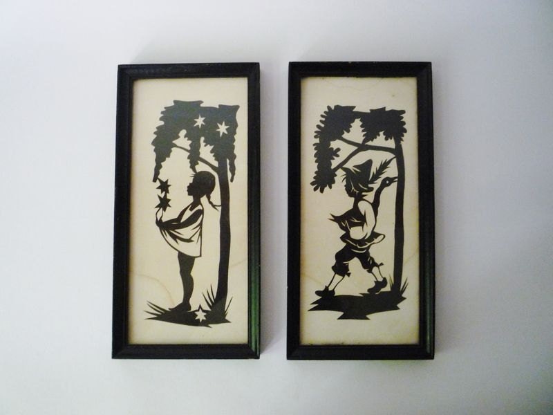 RESERVED - Pair of Vintage Framed Handmade Cut-out