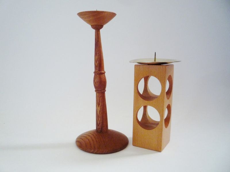 Pair of Vintage Wooden Candle Holders