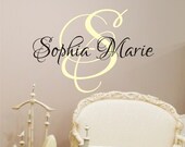 Baby Girl Nursery Wall Decal - Monogram Name Vinyl Lettering Childrens Wall Decal (Larger Size)