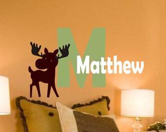 Moose Monogram Vinyl Wall Decal- Childrens Bedroom - Baby Nursery Wall Art -Vinyl Lettering