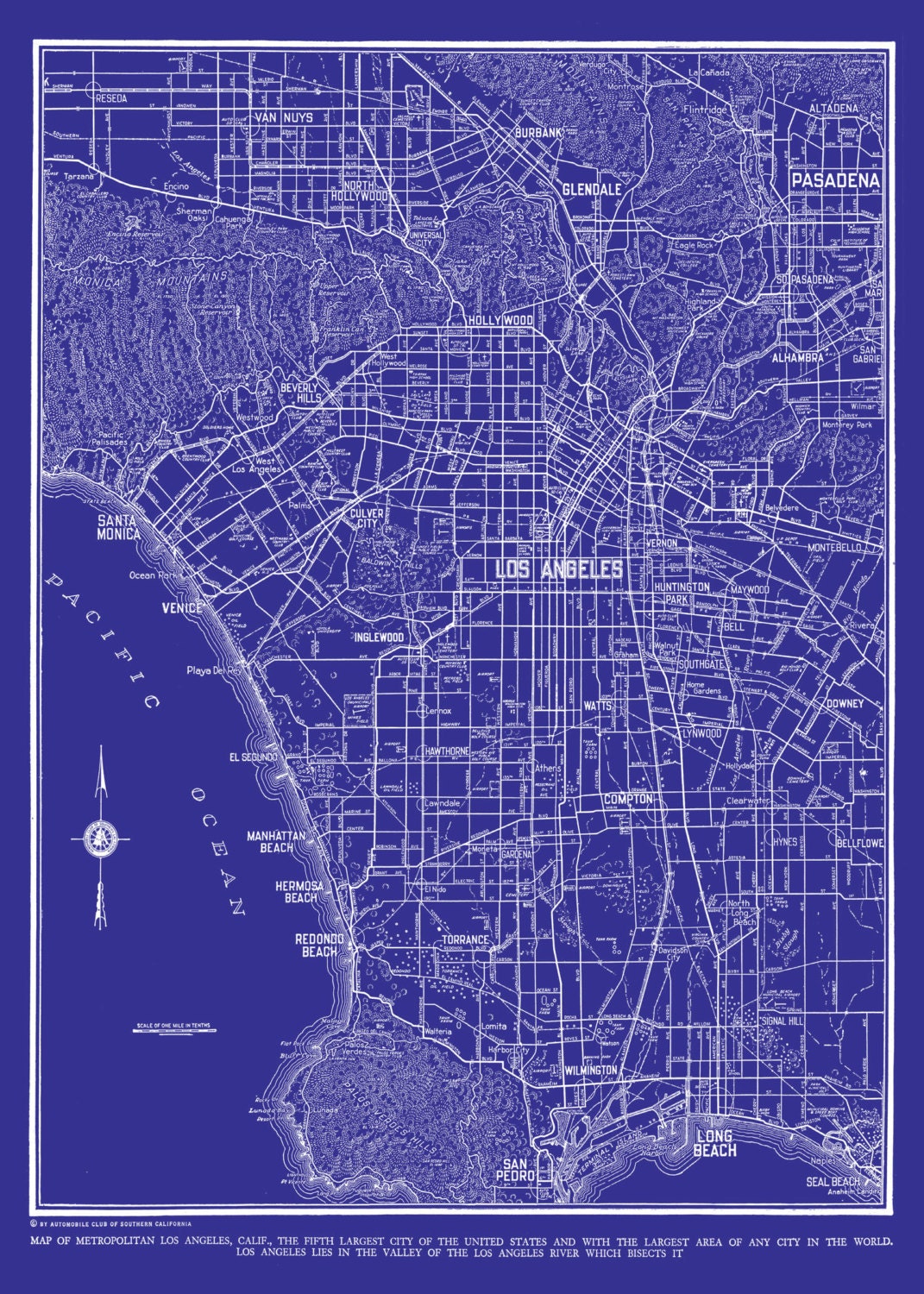 1938  Los Angeles Street Map Vintage Blueprint 13x19 Print Poster