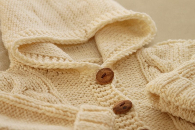 Hand knitted merino wool hooded jacket