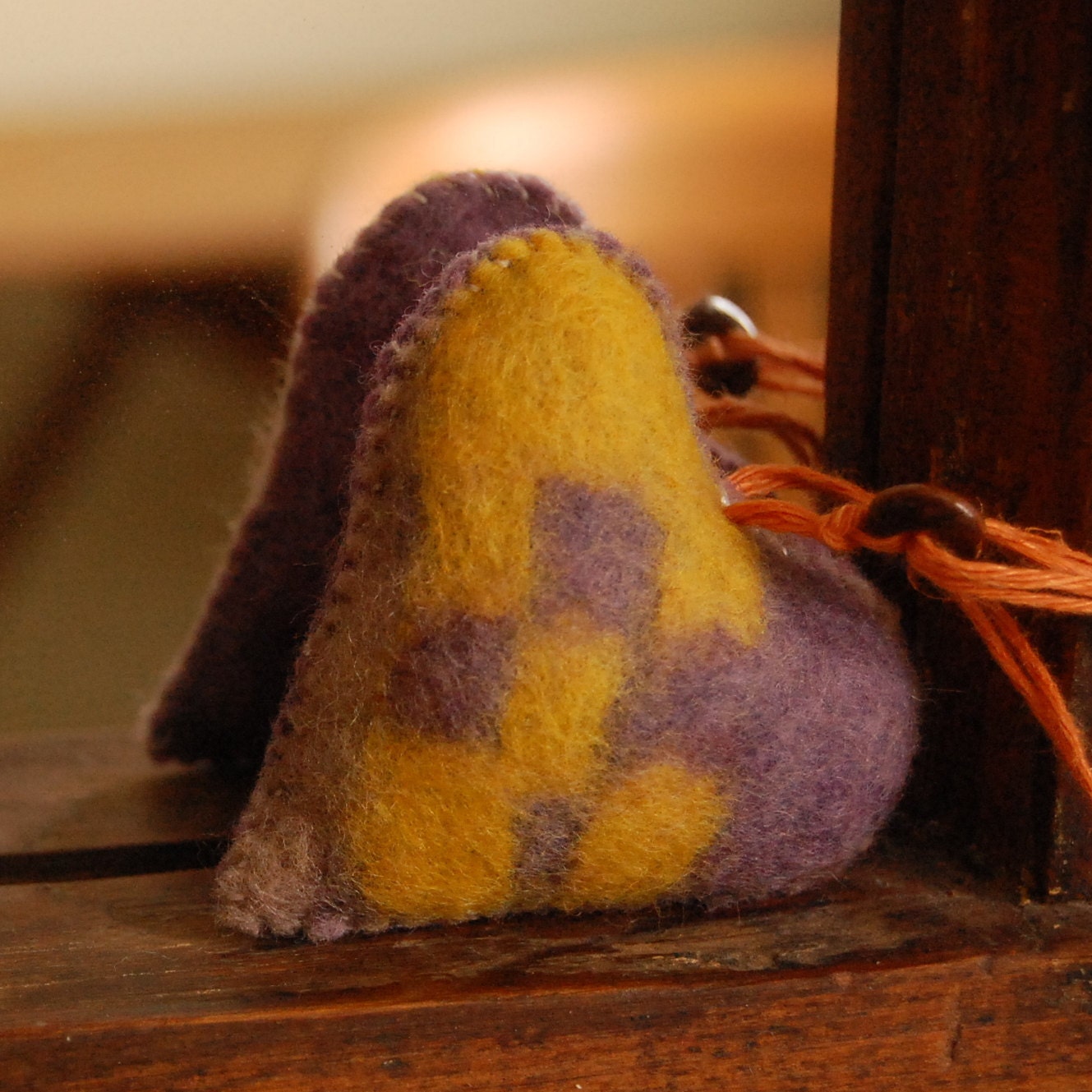 ON SALE Felt Heart Handmade in Canada Pure Wool Lilac Yellow and Beige OOAK